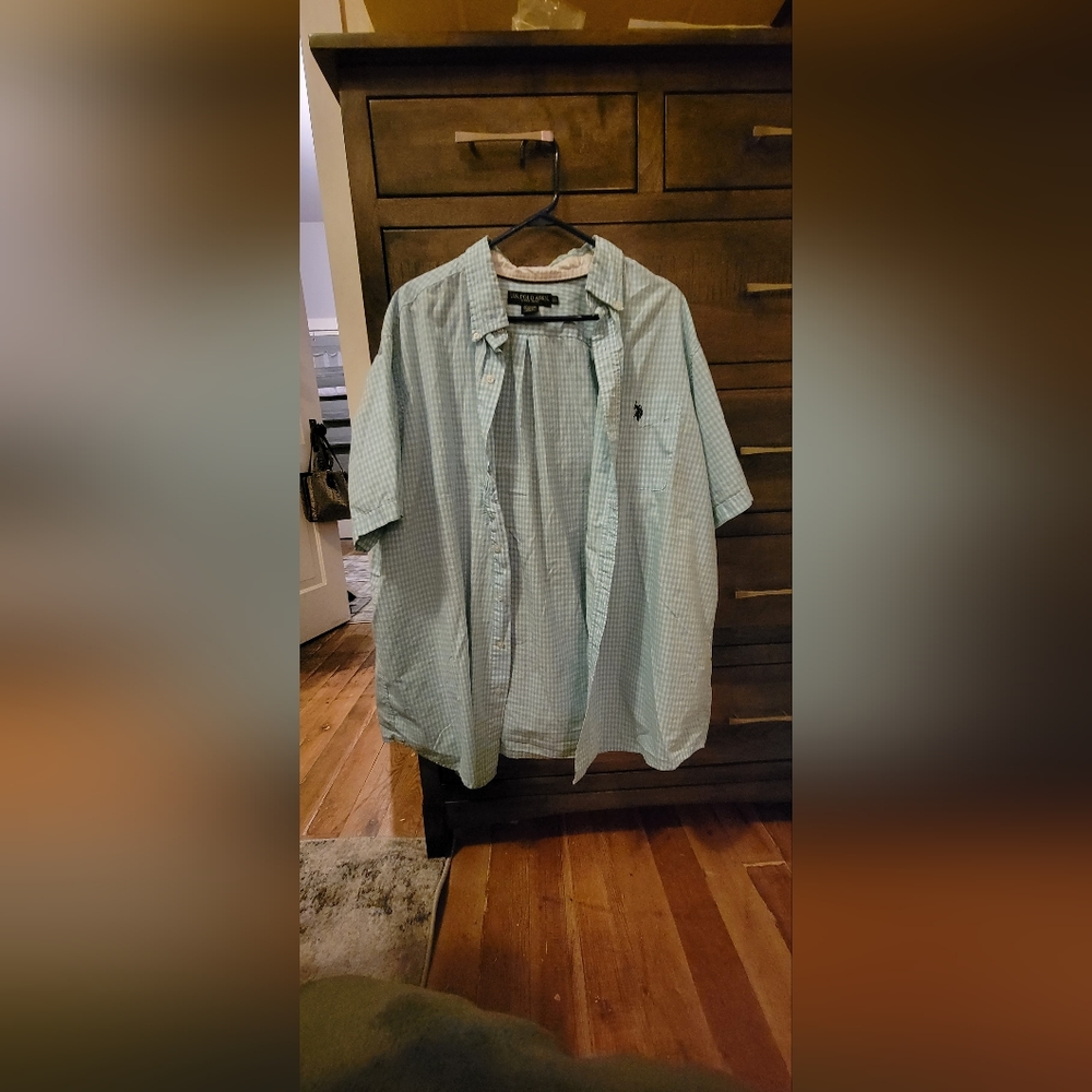 Men's light blue polo button up